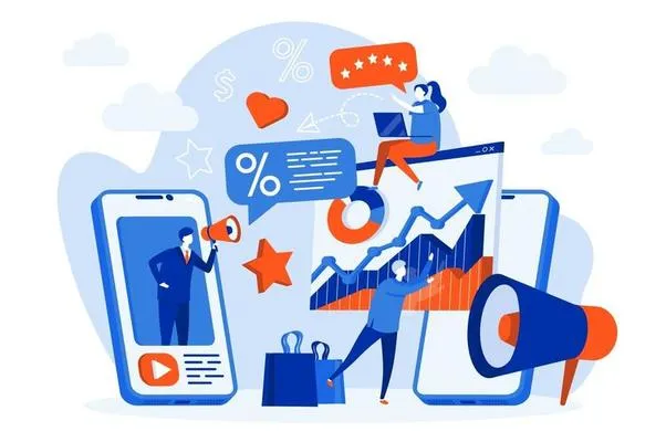 Илюстрация на хора сред смартфони, мегафони и графики – въздействие на средата върху поведението